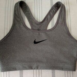 'NIKE DRI-FIT' Athletic Bra Size M Dark Gray/ Black Swoosh EUC